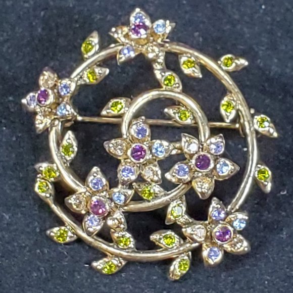 VERY PRETTY Vintage Monet Rhinestone Flower Spiral Brooch/Pin - Picture 5 of 6